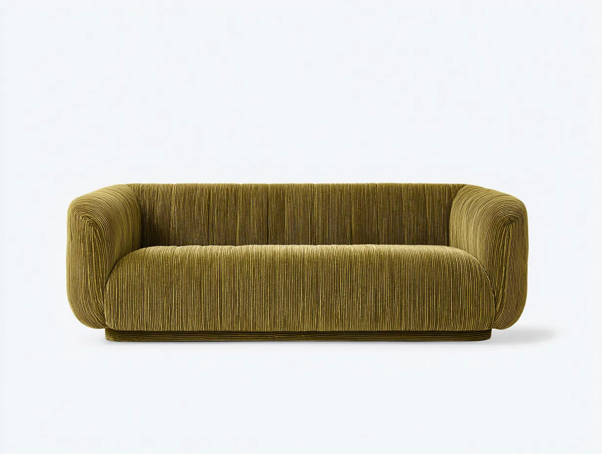 Divano 3 posti in velluto a coste 210x92x76 cm - verde oliva - per soggiorno - design curvo d'ispirazione rétro