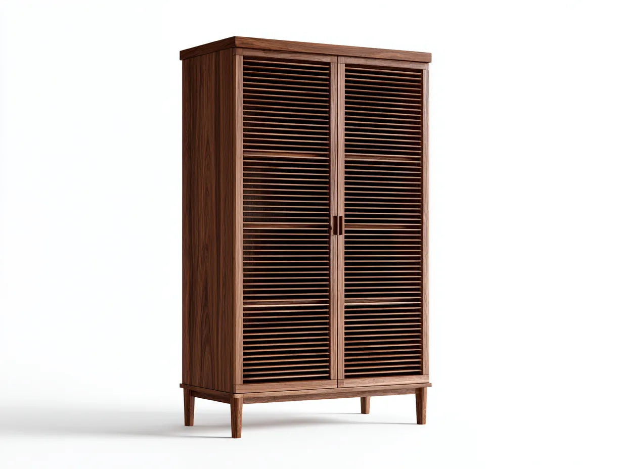 Armadio guardaroba 2 ante a lamelle 100x45x175 cm in legno marrone noce - design essenziale