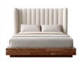 Letto matrimoniale imbottito in bianco sporco con testiera alta scanalata e base in legno scuro 200 x 180 x 135 cm - per camera da letto - stile moderno e avvolgente