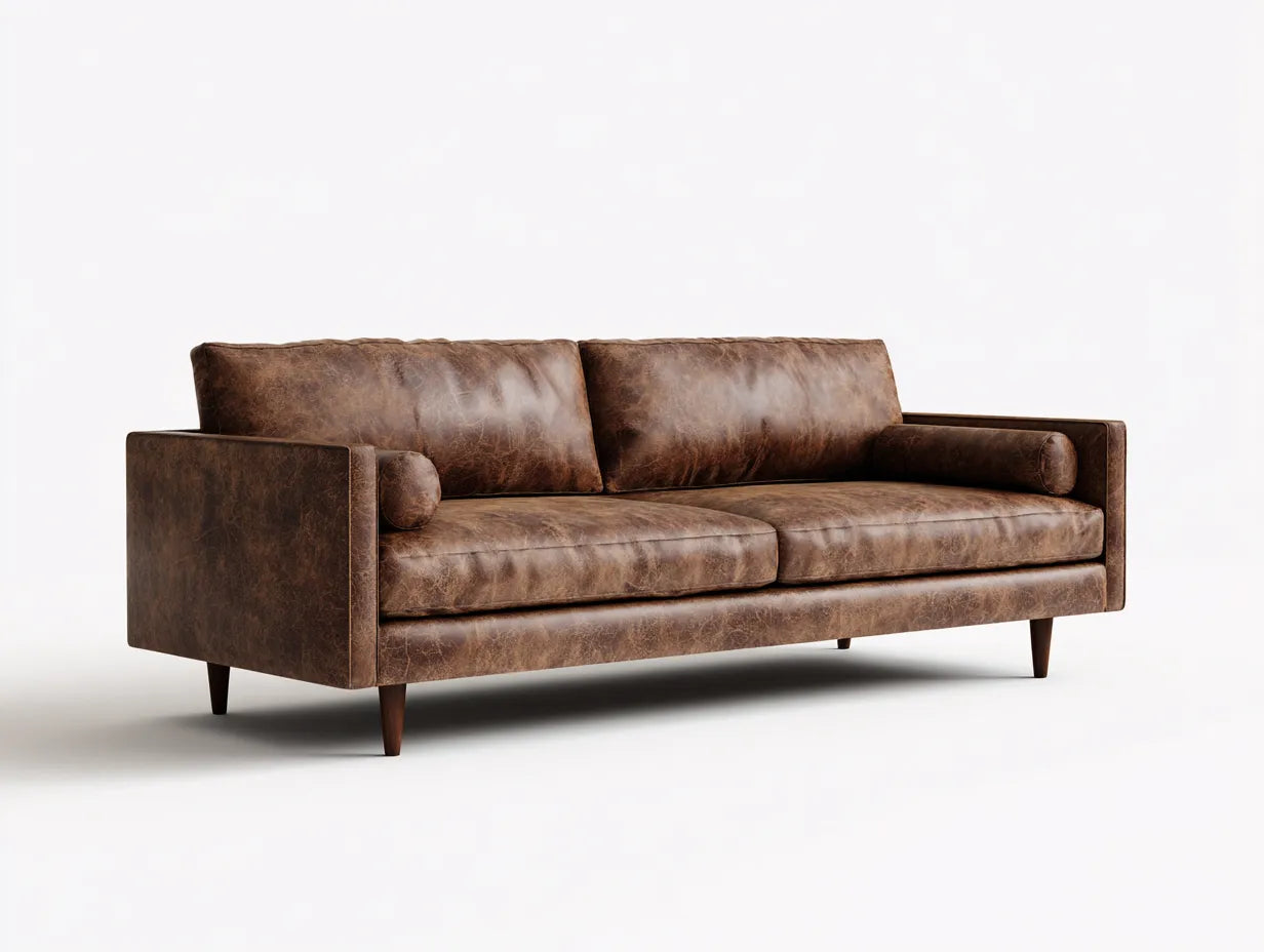 Divano 3 posti in ecopelle vintage 224x91x83 cm - marrone invecchiato - per soggiorno - design lineare con cuscini cilindrici