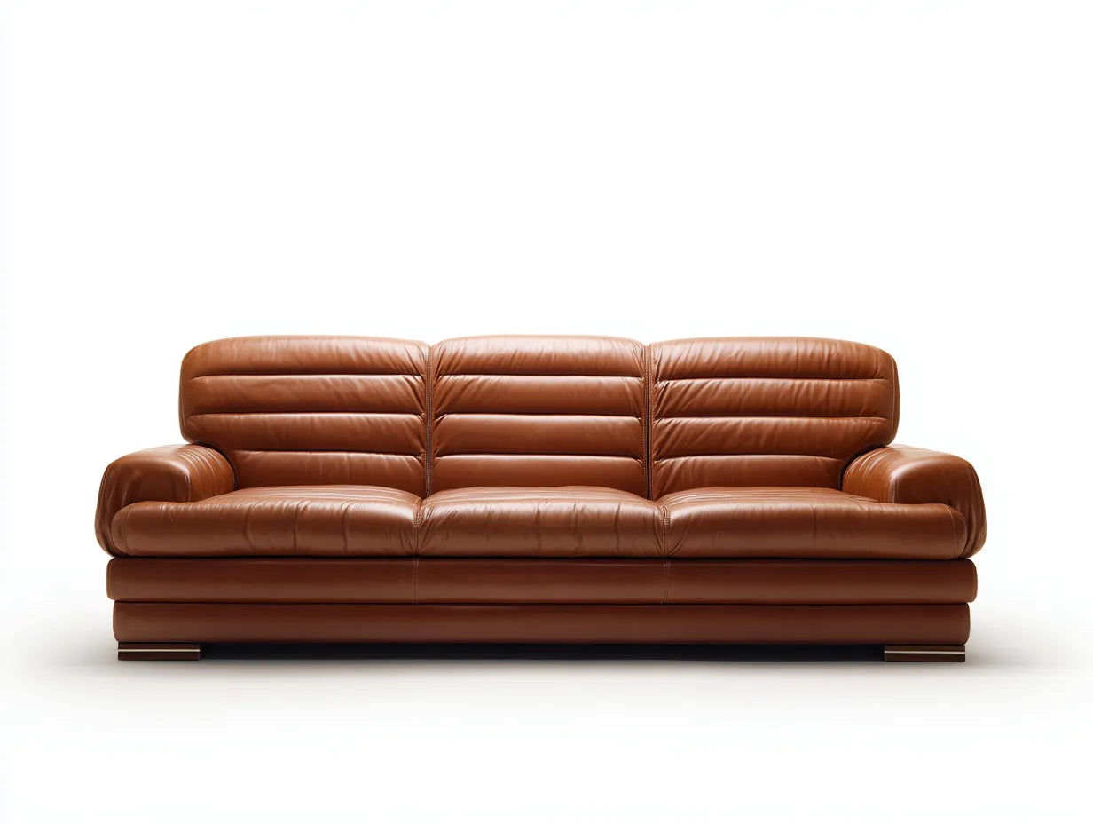 Divano 3 posti in ecopelle 228x94x78 cm - cognac - per soggiorno - design rétro imbottito a fasce