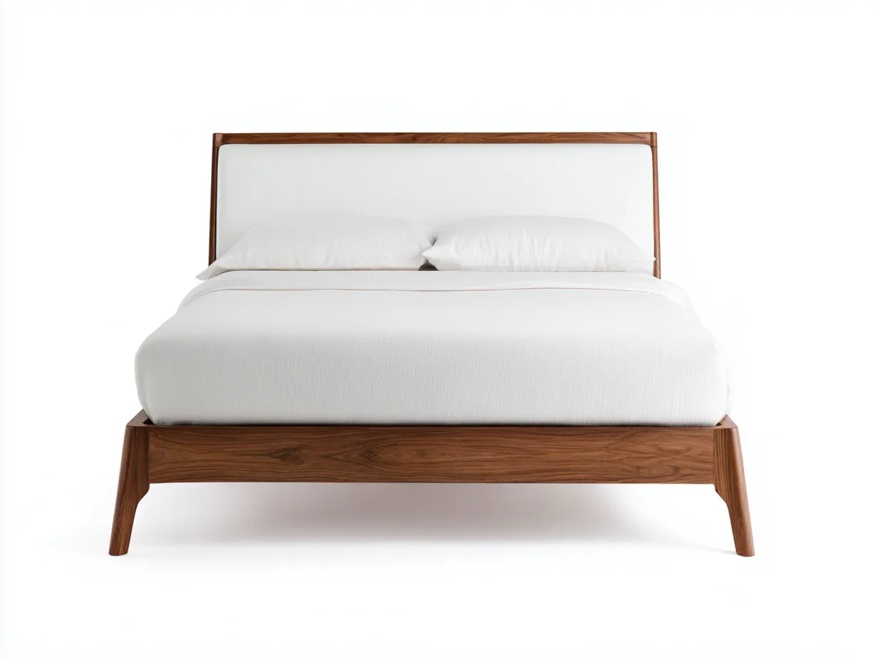 Letto matrimoniale in legno finitura noce con testiera aperta e struttura rialzata 200 x 160 x 112 cm - per camera da letto - stile moderno naturale