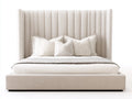 Letto matrimoniale imbottito in tessuto 200 x 180 x 145 cm - beige avorio - testiera alta con ali