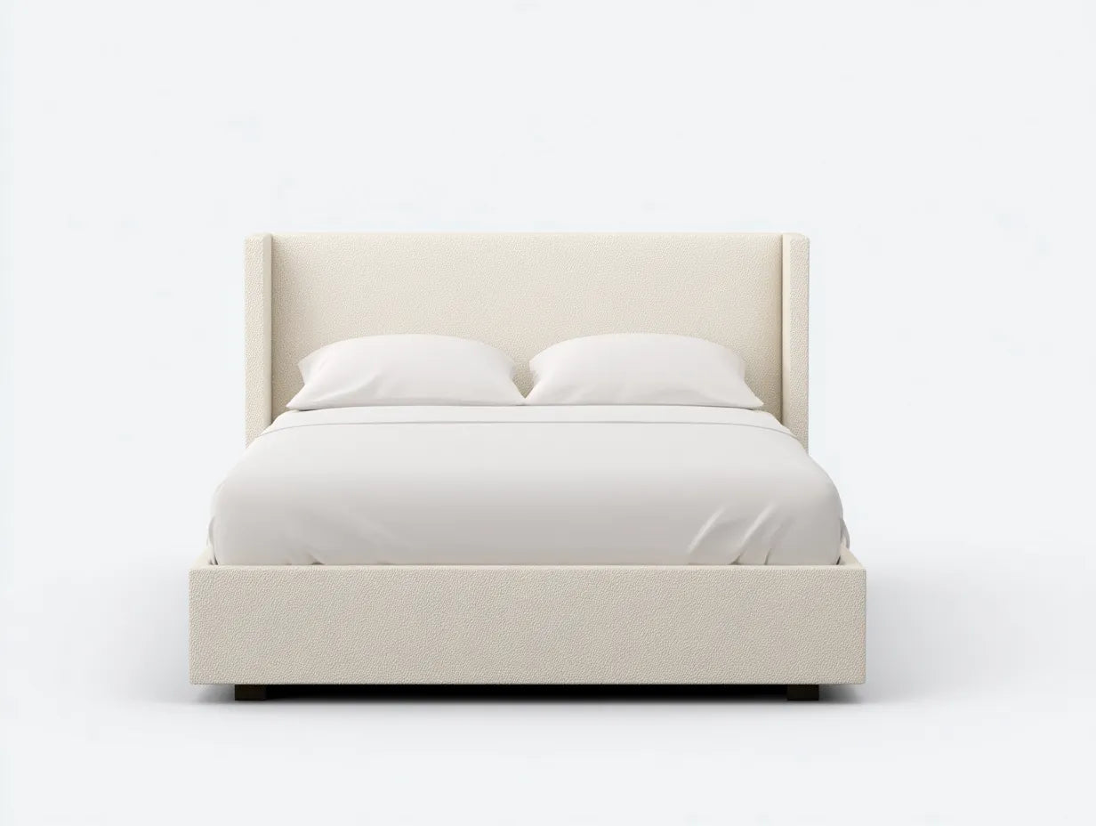 Letto matrimoniale imbottito in bianco avorio con testiera alta lineare e struttura minimale 200 x 160 x 118 cm - per camera da letto - stile essenziale e raffinato