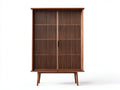 Armadio contenitore in legno 96x42x178 cm - noce medio - ante a doghe - design rétro per soggiorno