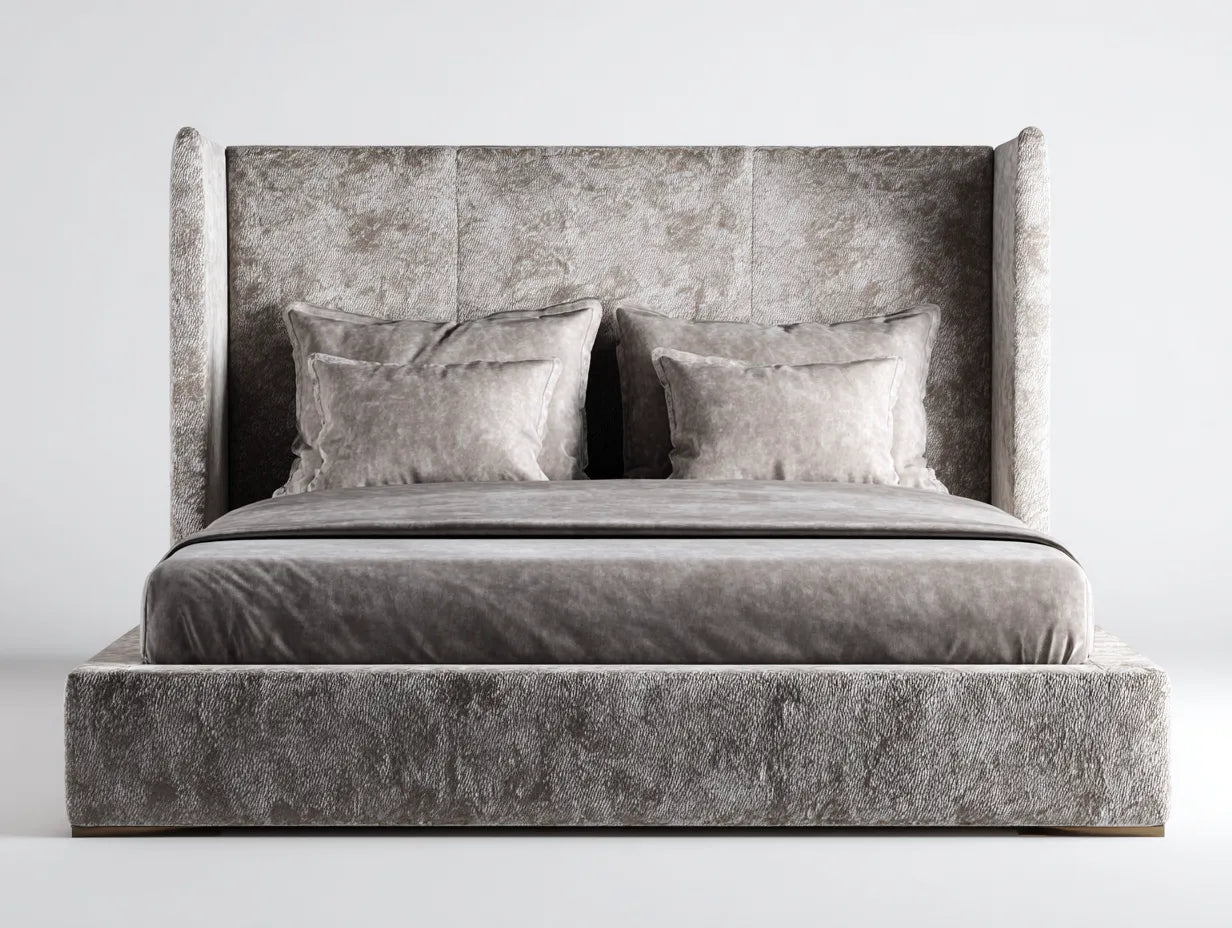 Letto matrimoniale imbottito in velluto 200 x 160 x 145 cm - beige chiaro - per camera da letto - design moderno