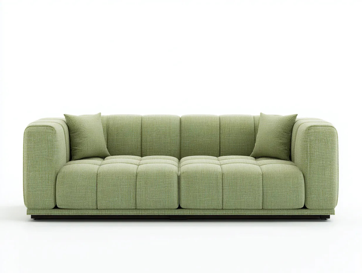 Divano 3 posti in tessuto bouclé 226x96x82 cm - verde salvia chiaro - per soggiorno - design geometrico con cuscini decorativi