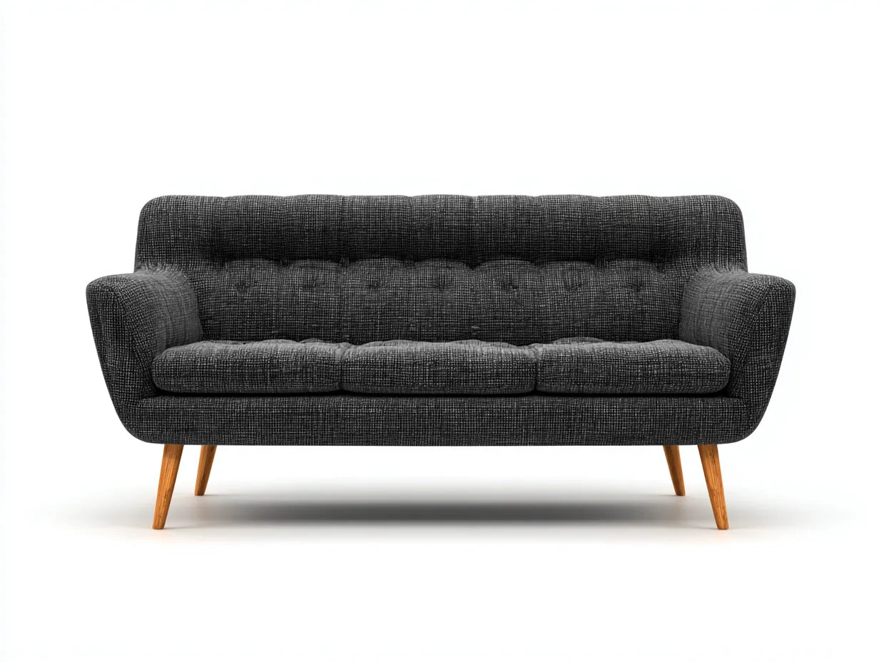 Divano 3 posti in tessuto bouclé 215x88x84 cm - grigio antracite - per soggiorno - design rétro capitonné con gambe in legno
