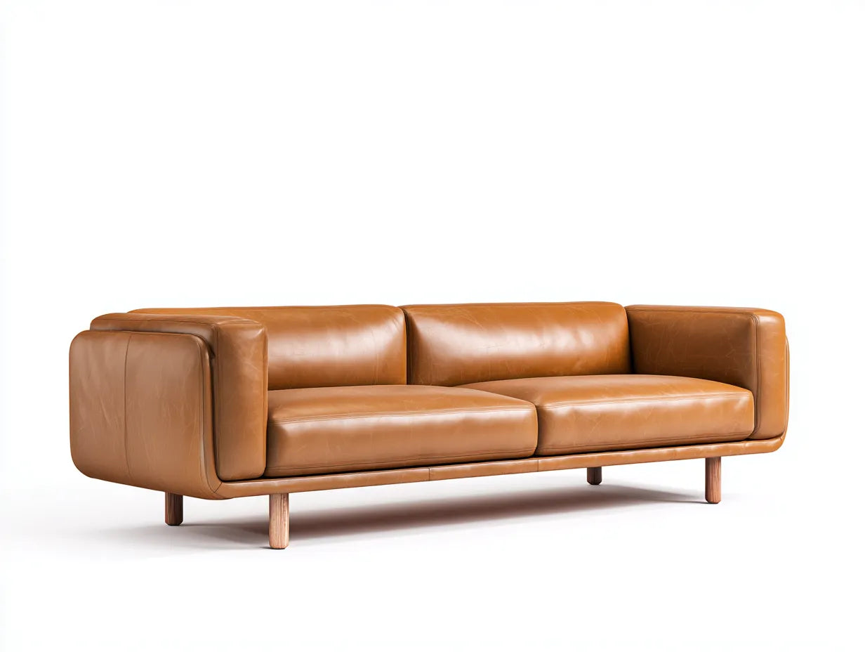 Divano 3 posti in ecopelle 215x88x76 cm - ambra - per soggiorno - design moderno con braccioli voluminosi e gambe in legno